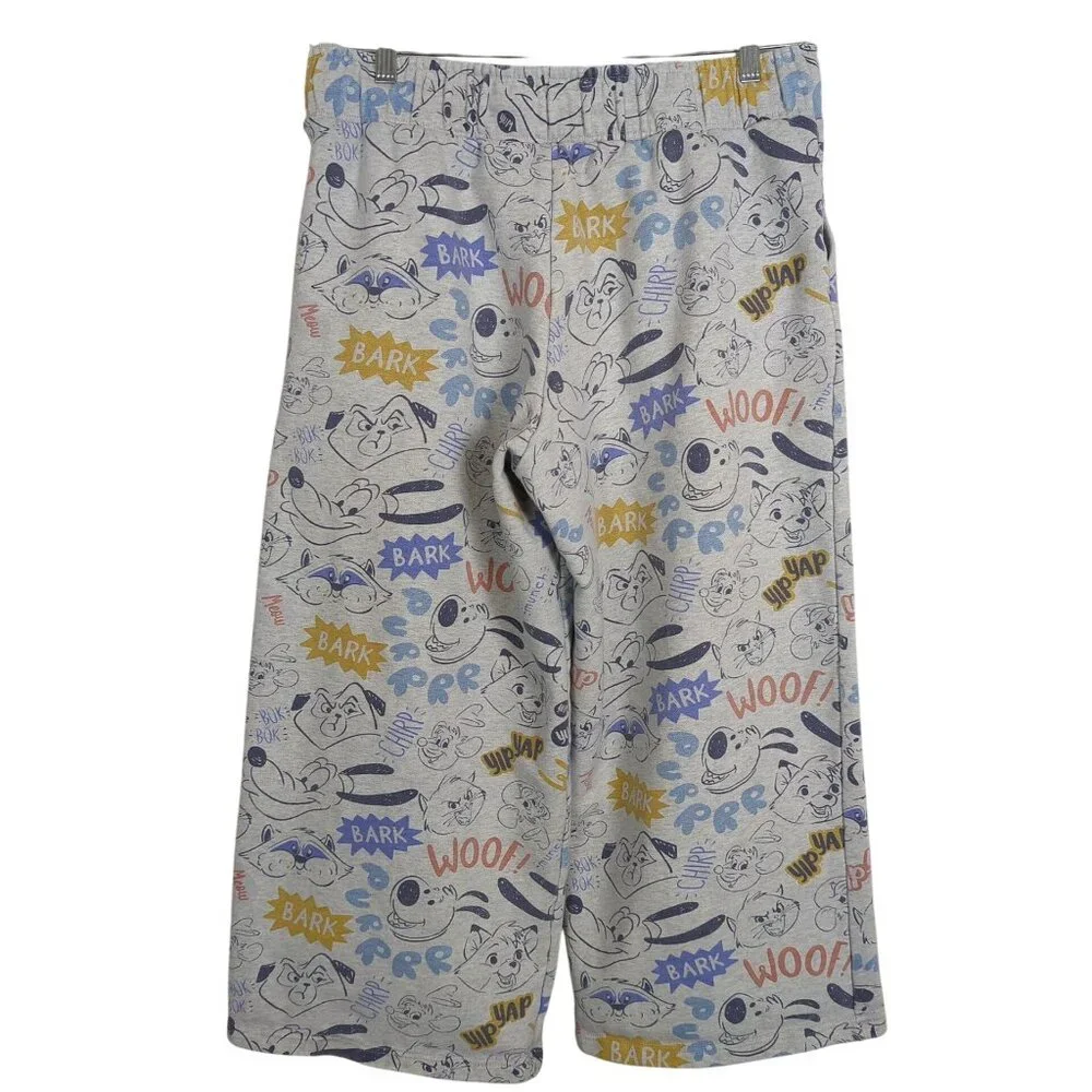 Disney Critter Lounge elastic waist sweat pants wide leg Grey Multi-Color Size L